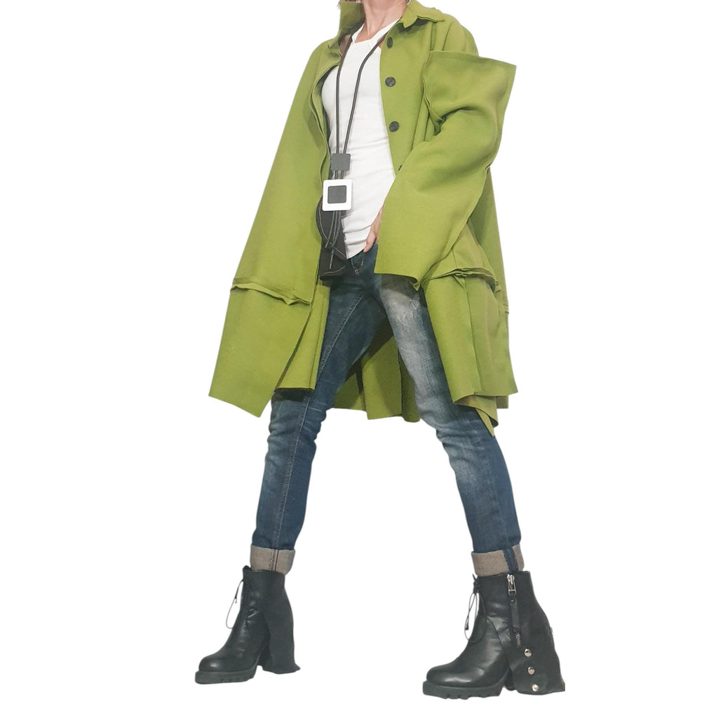 Pistachio Green Oversized Wool Coat, Plus Size Asymmetric Jacket, Deconstructed Sleeves