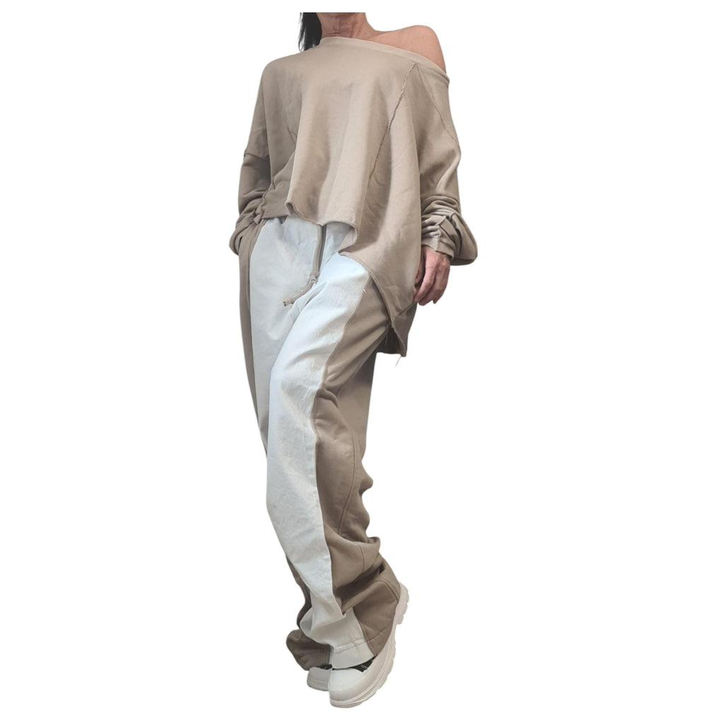 Cotton Denim Harem Pants Loose Set, Asymmetrical Blouse, Extravagant Style for women