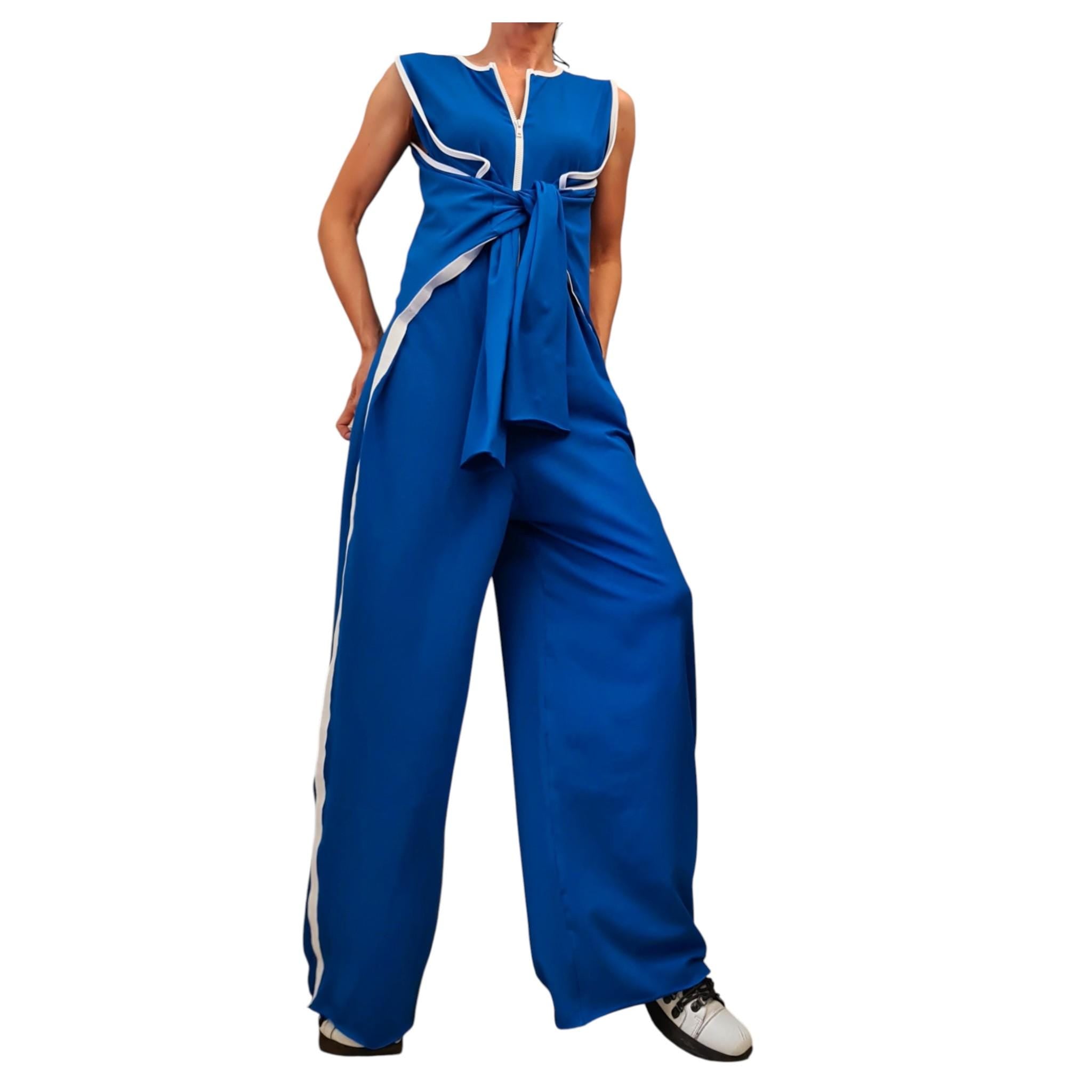 Blue Wide Leg Jumpsuit, Harem Overall, Sleeveless Design, Asymmetric Clothing, Plus Size Outfit