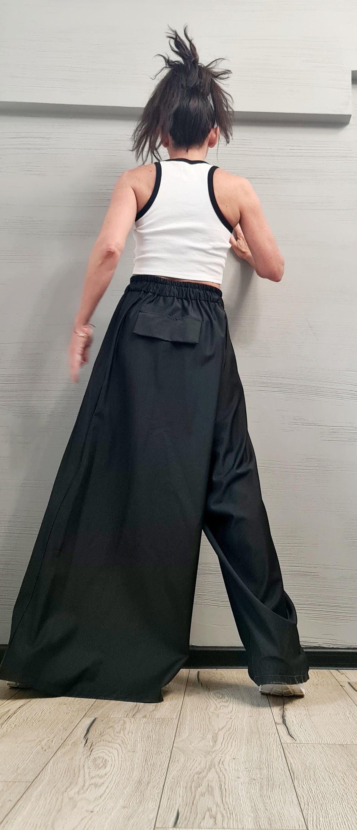 Black Palazzo Trousers, Extra Wide Leg Pants, Plus Size