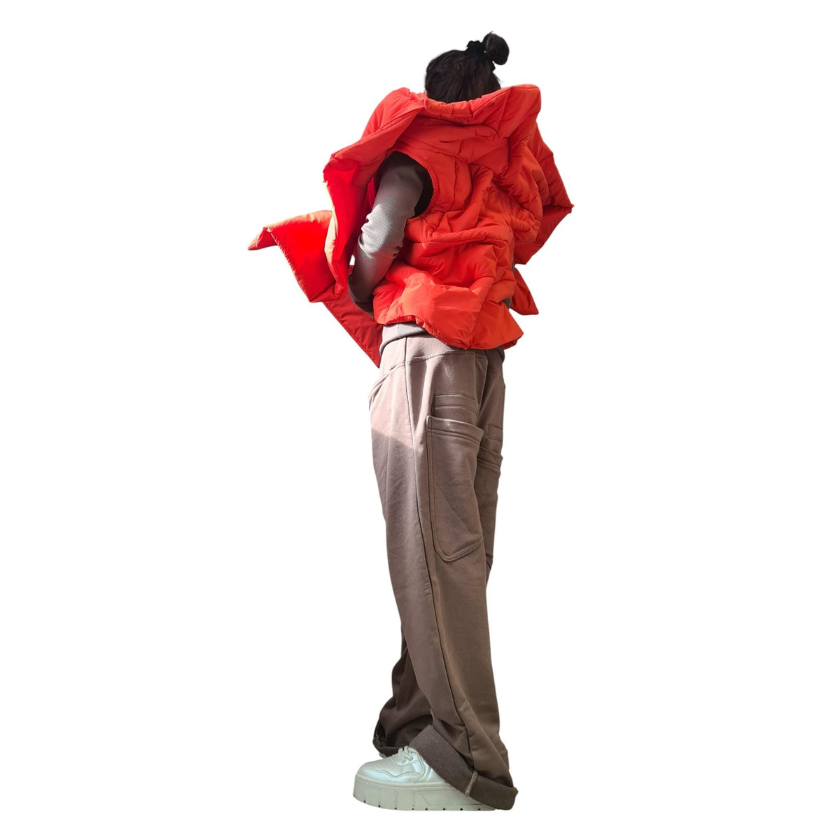 Orange Asymmetric Puffer Vest, Oversized Sleeveless Jacket,  Winter Gilet