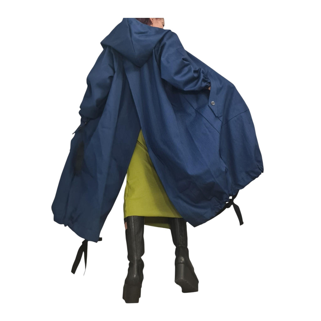Asymmetric Long Denim Hooded Jacket for Women | Extravagant Loose Gothic Trench Style | DDP USA