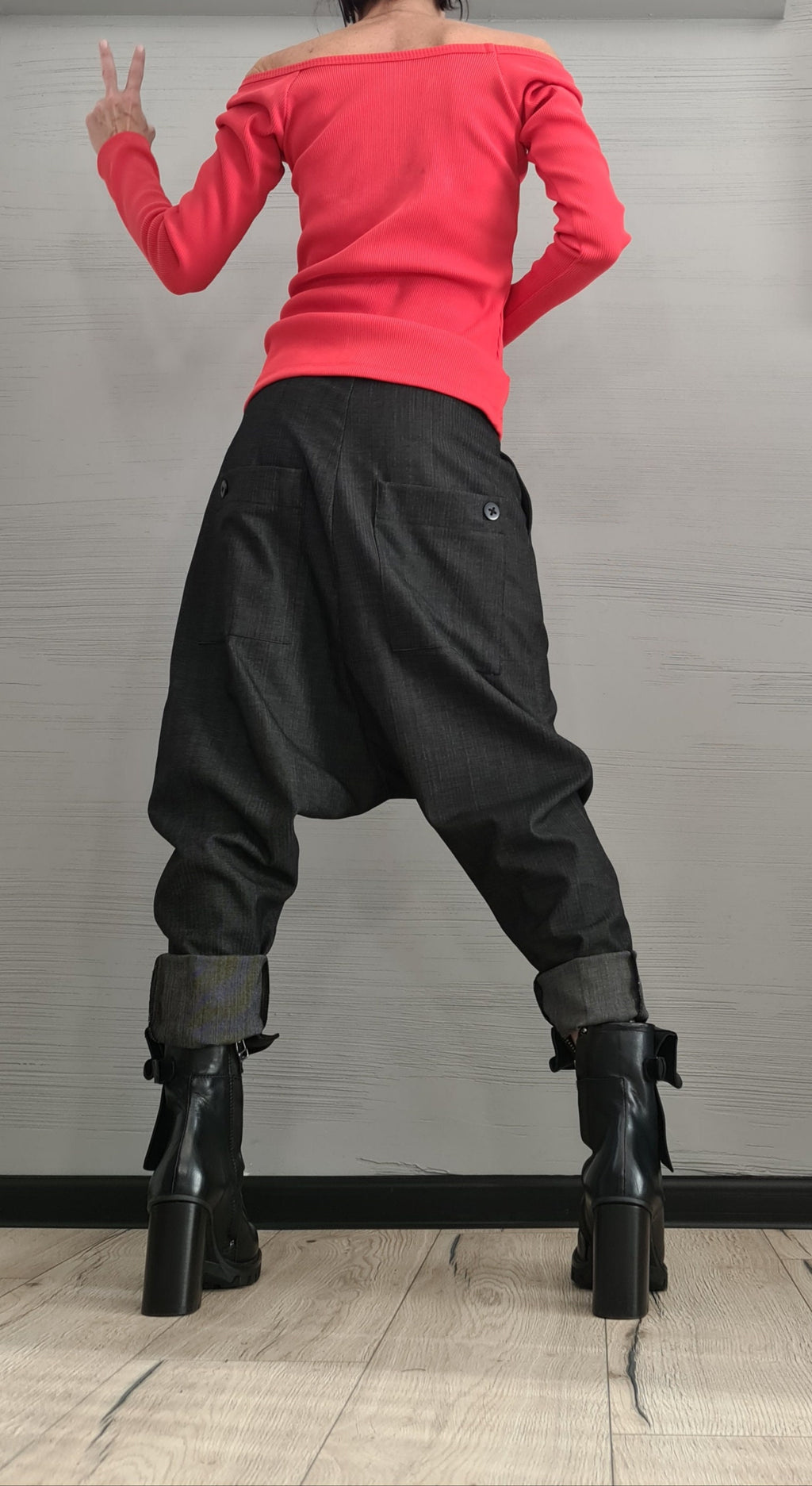 Graphite Harem Pants, Baggy Trousers, Tapered Leg
