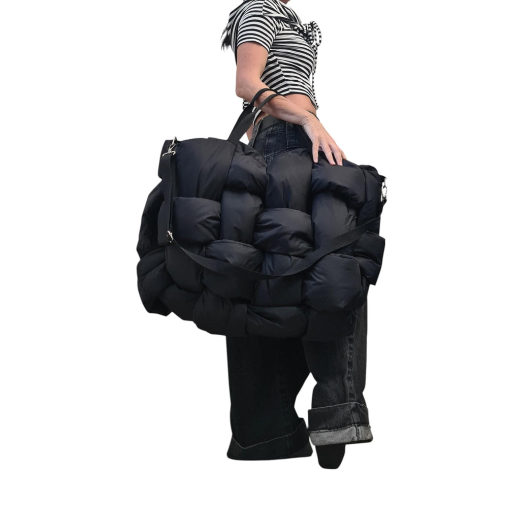 Avant Garde Puffy Shoulder Bag, Black Oversize Quilted Tote