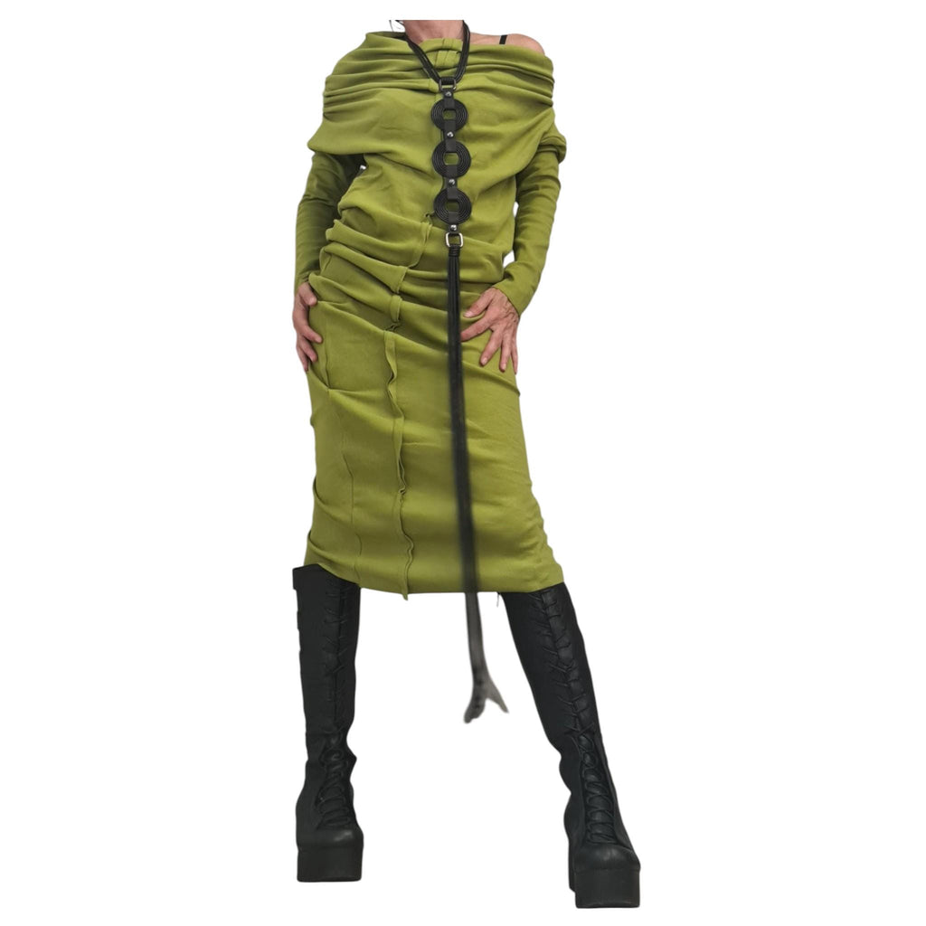 Asymmetric Cotton Blouson Dress, Sculptural Silhouette, Artistic Handmade Clothing