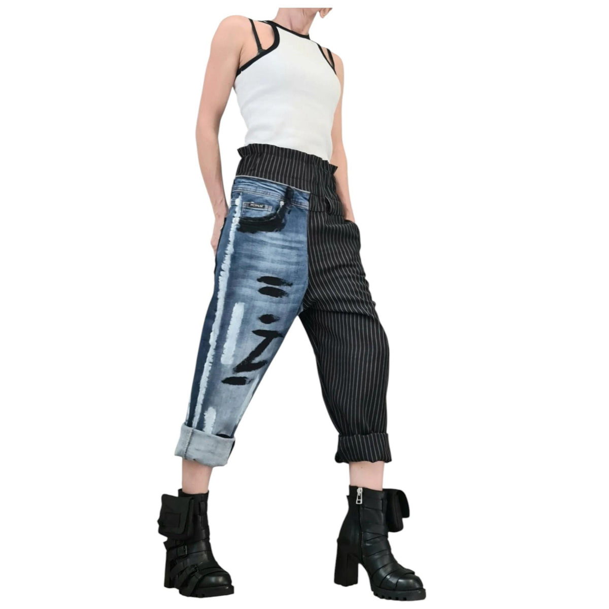 Painted Denim Bottoms, Deconstructed Avant Garde Pants, Street Style Artwear