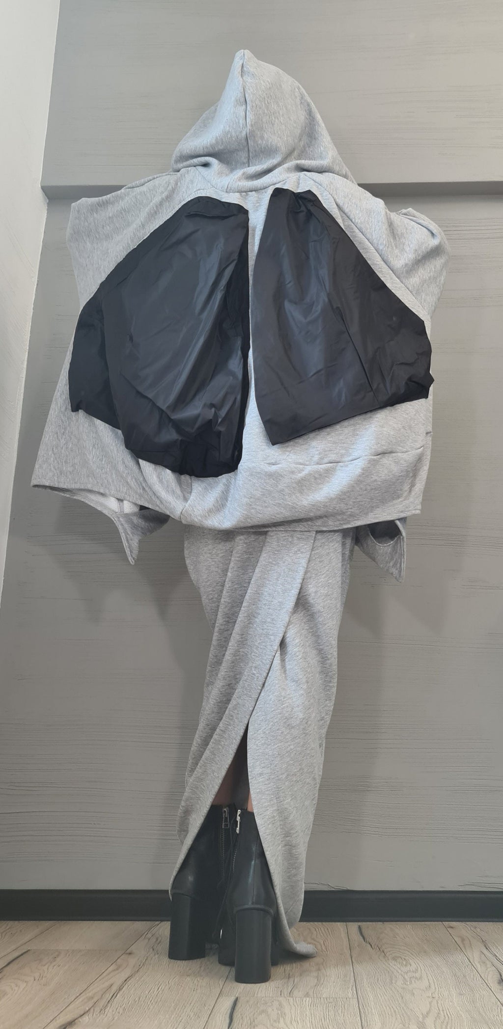 Grey Cotton Maxi Pencil Skirt, Oversized Hooded Sweater, Co-Ord Set