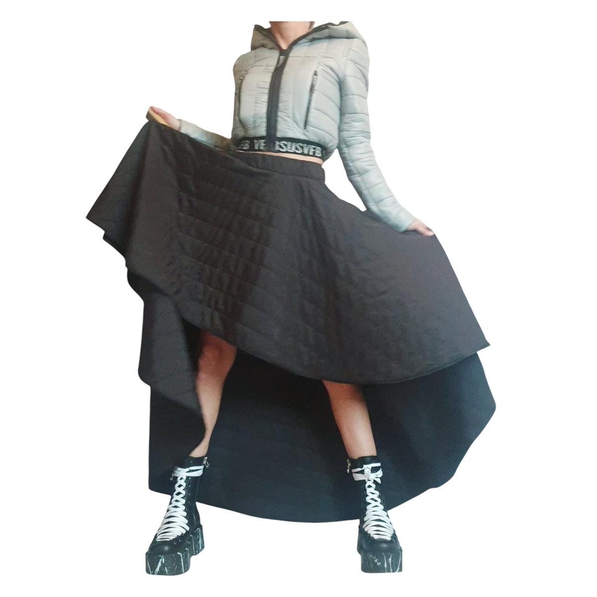 Extravagant Asymmetric Wadding Skirt, Gothic Cocktail Circle Skirt