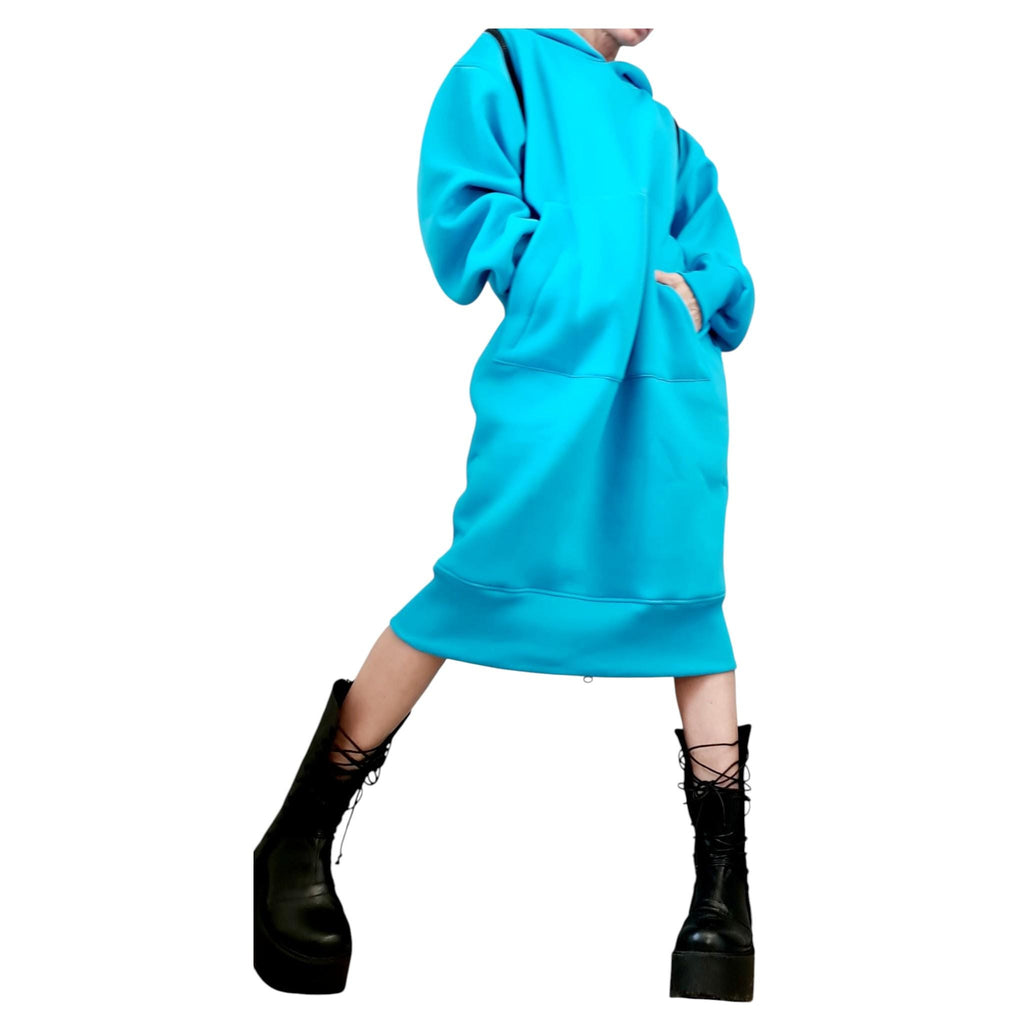 Baby Blue Sweatshirt Dress, Loose Hooded Tunic