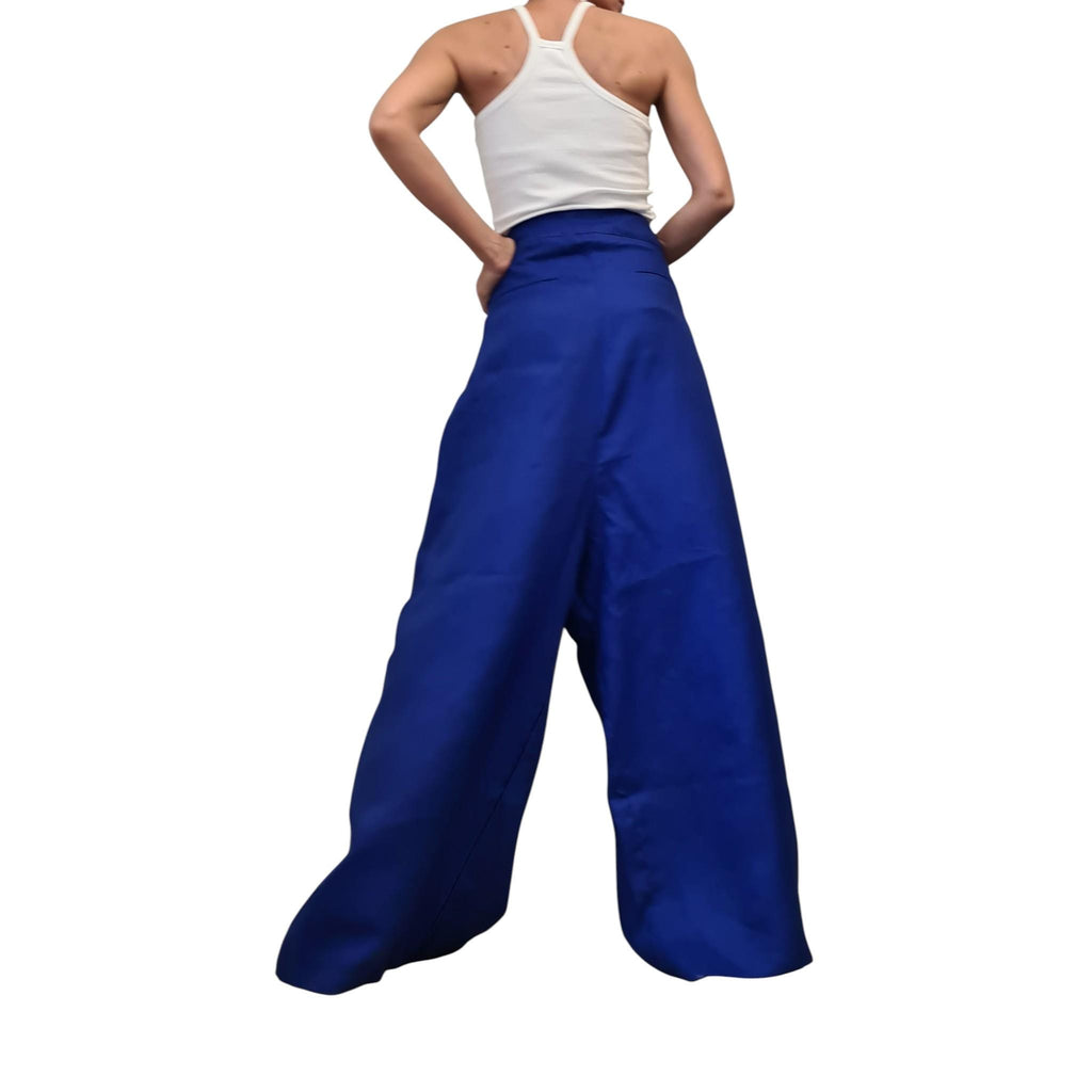 Royal Blue Linen Pants, Drop Crotch Harem Trousers, Wide Leg Avant Garde Clothing
