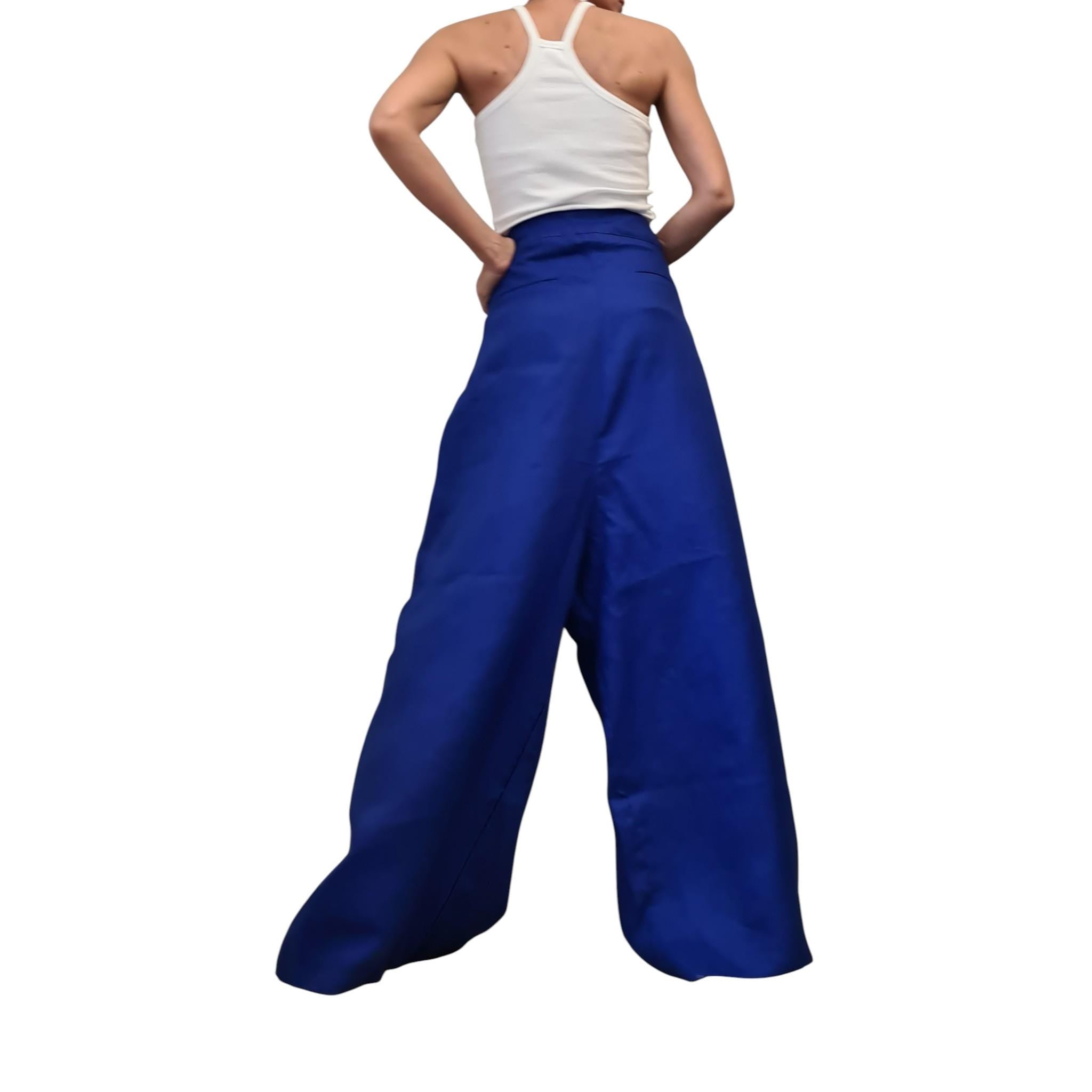 Royal Blue Linen Pants, Drop Crotch Harem Trousers, Wide Leg Avant Garde Clothing