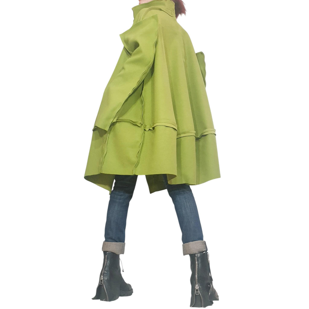 Pistachio Green Oversized Wool Coat, Plus Size Asymmetric Jacket, Deconstructed Sleeves
