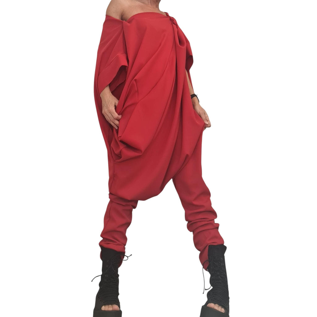 Asymmetric Harem Jumpsuit, Extravagant Wide Leg Boho Overall
