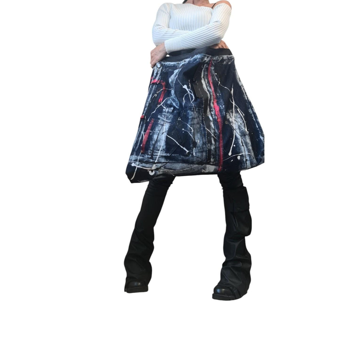 Oversized Handmade Denim Tote, Avant Garde Large Hand-Painted Artistic Bag