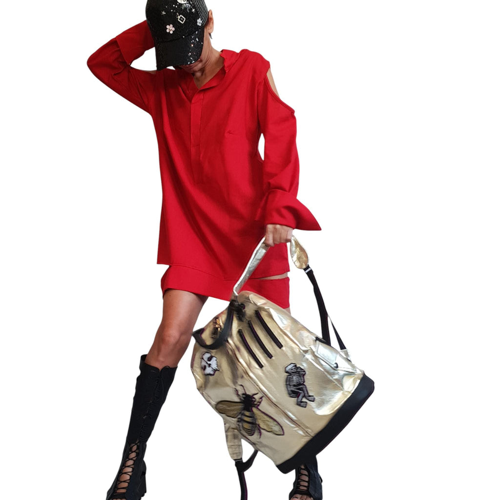 Red Asymmetric Flax Shirt Dress / Long Linen Tunic for Women / Avant Garde Oversized Clothing