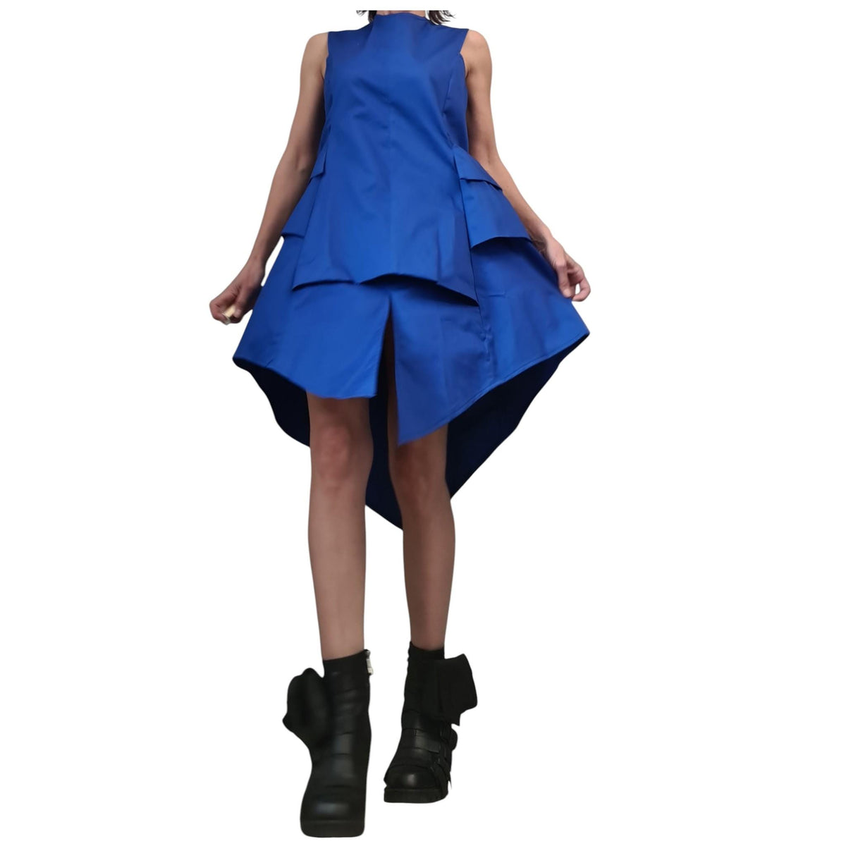 Royal Blue Extravagant Sleeveless Dress, Plus Size Futuristic Clothing