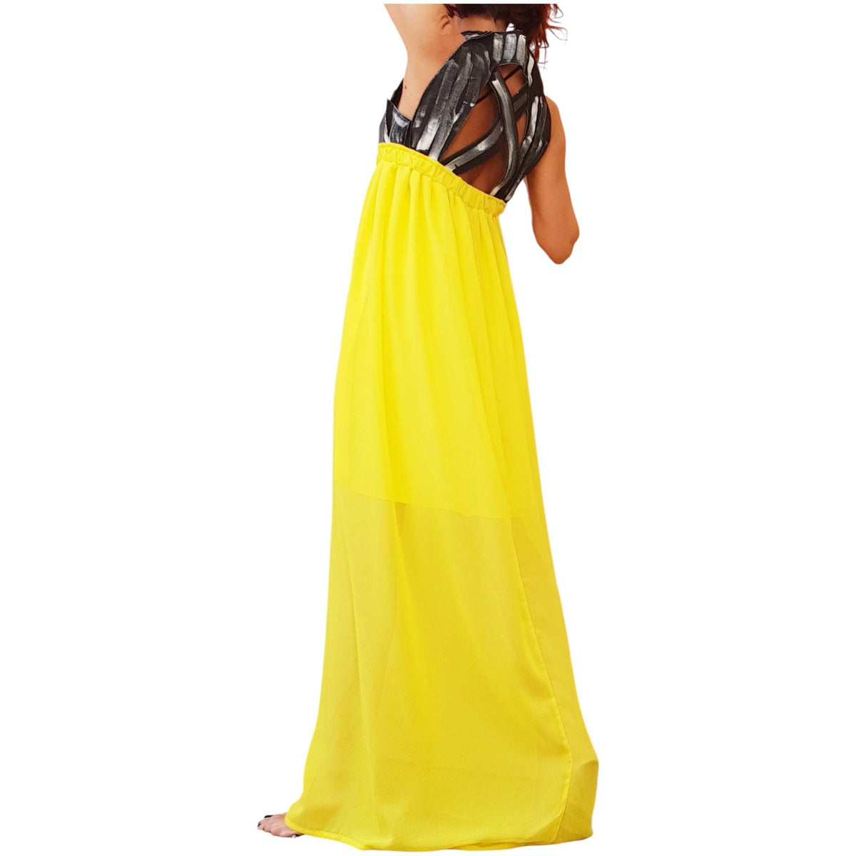 Open Back Maxi Dress, Denim Top Chiffon Dress, Oversized Avant Garde Clothing