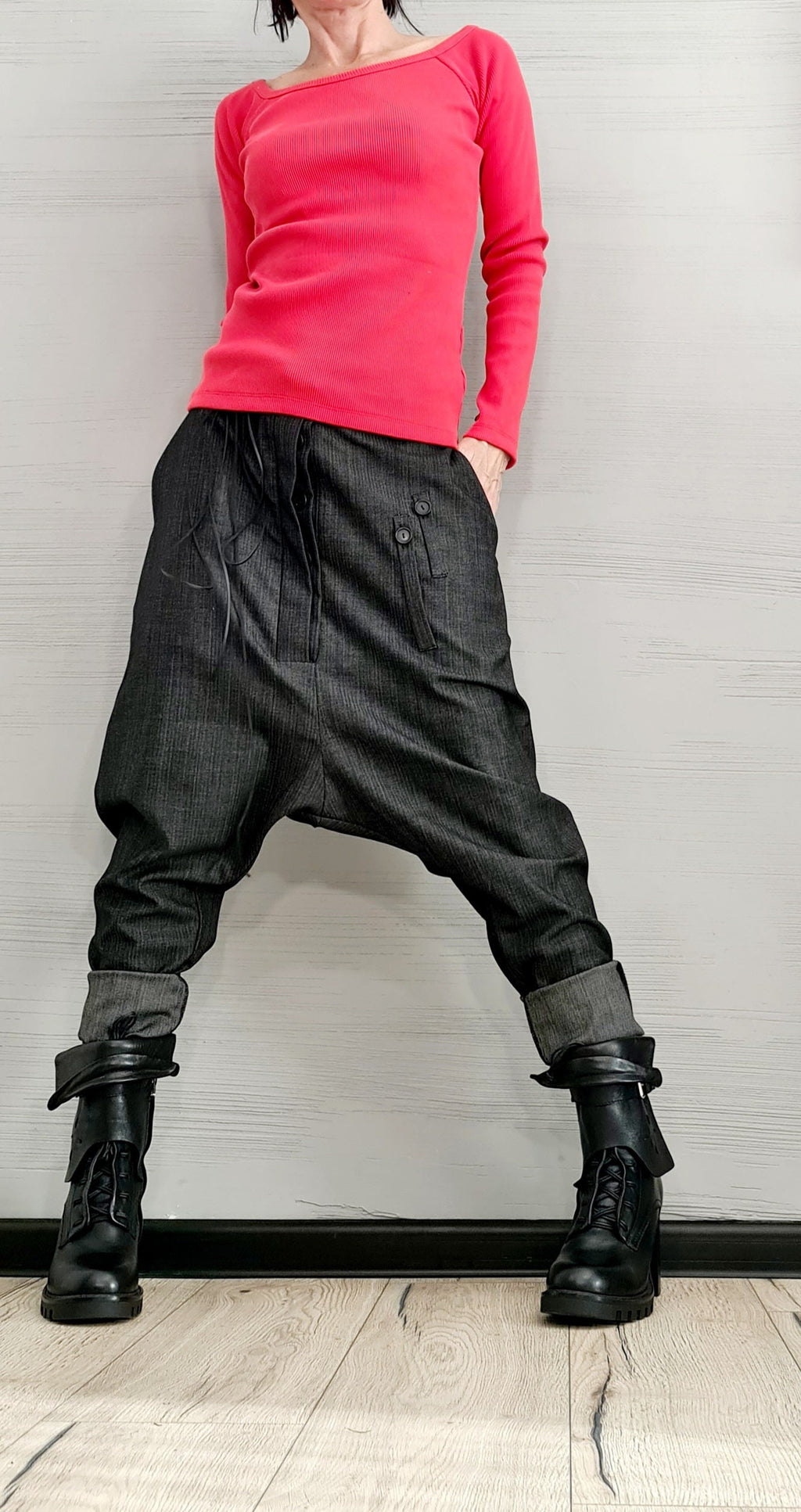 Graphite Harem Pants, Baggy Trousers, Tapered Leg