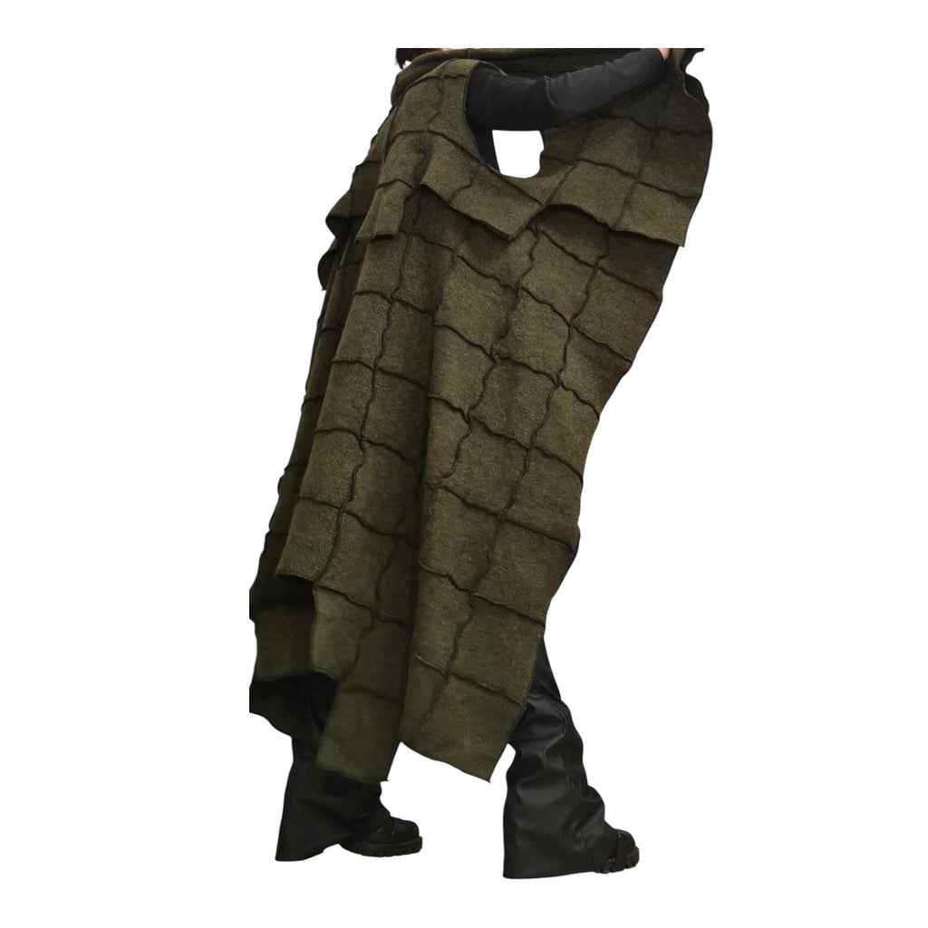 Military Green Mohair Cardigan, Asymmetric Maxi Knitted Vest, Oversized Sweater