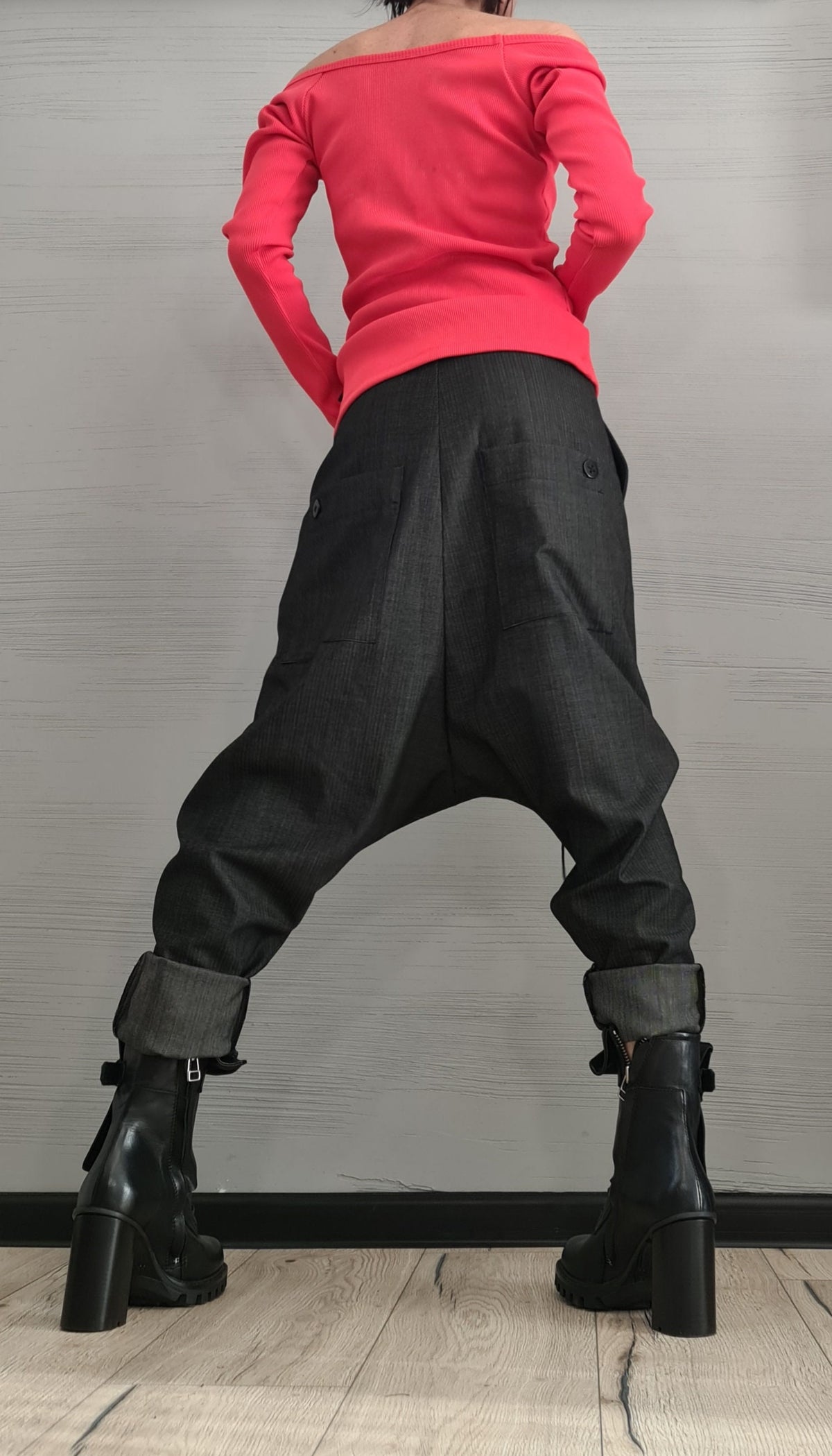 Graphite Harem Pants, Baggy Trousers, Tapered Leg