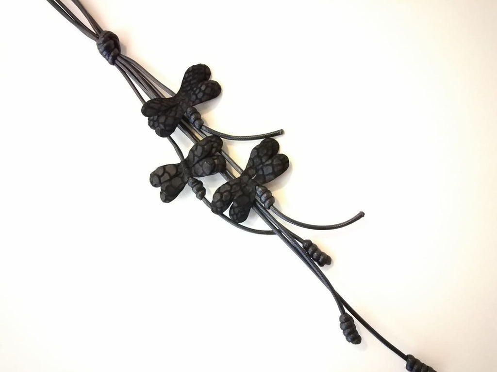 Black Leather Butterfly Necklace, Long Gothic Avant Garde Necklace