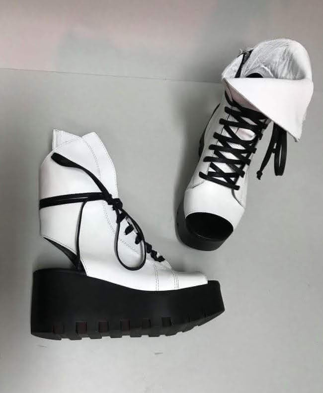 White Leather Platform Sandals, Open Toe Summer Shoes, Wedding Women Footwear
