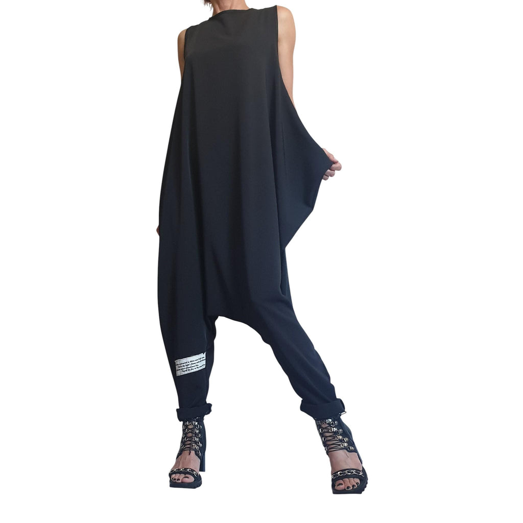Black Asymmetric Wide Leg Jumpsuit | Sleeveless Harem Fit | Fashion for Women | Avant Garde Style