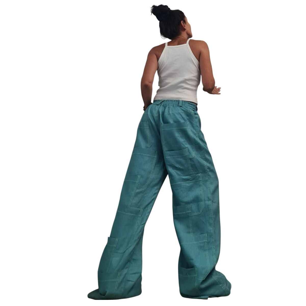 Petrol Blue Wide Leg Pants, Linen Palazzo, Boho Trousers, Designer Pocket Detail
