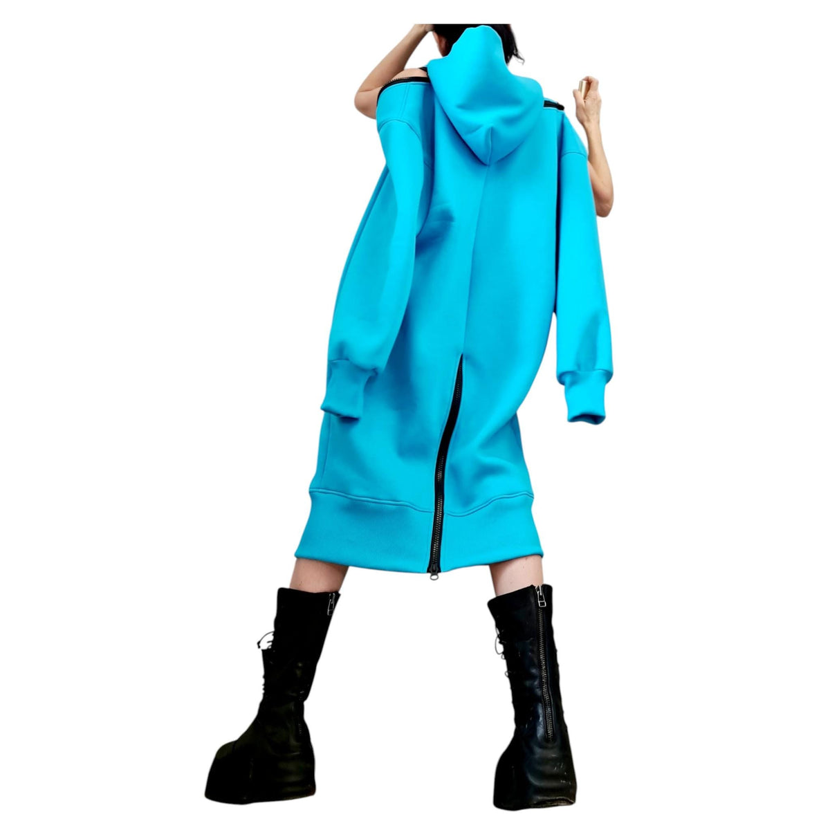 Baby Blue Sweatshirt Dress, Loose Hooded Tunic