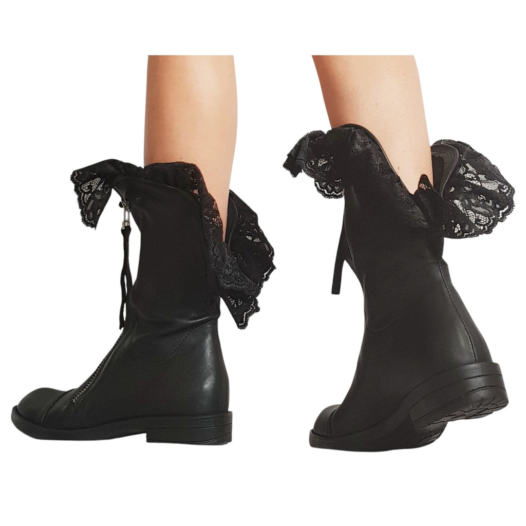 Black Leather Closed Toe Platform Boots for Women | Handmade Summer Gladiator Shoes