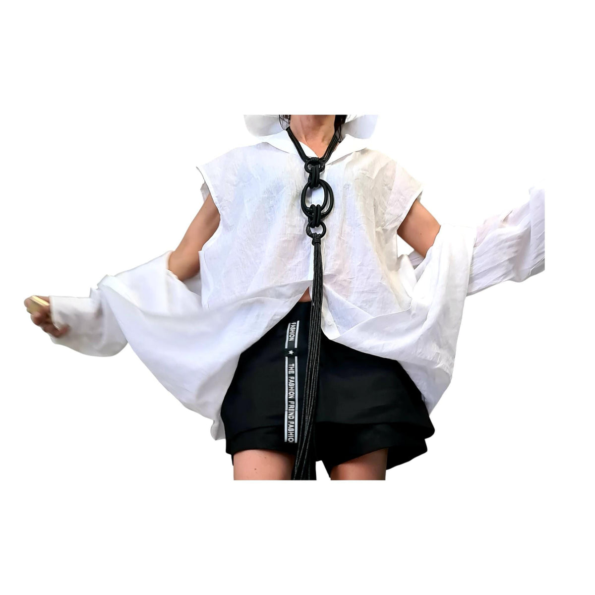 White Linen Deconstructed Shirt Dress, Convertible Tunic, Asymmetric Top for Women
