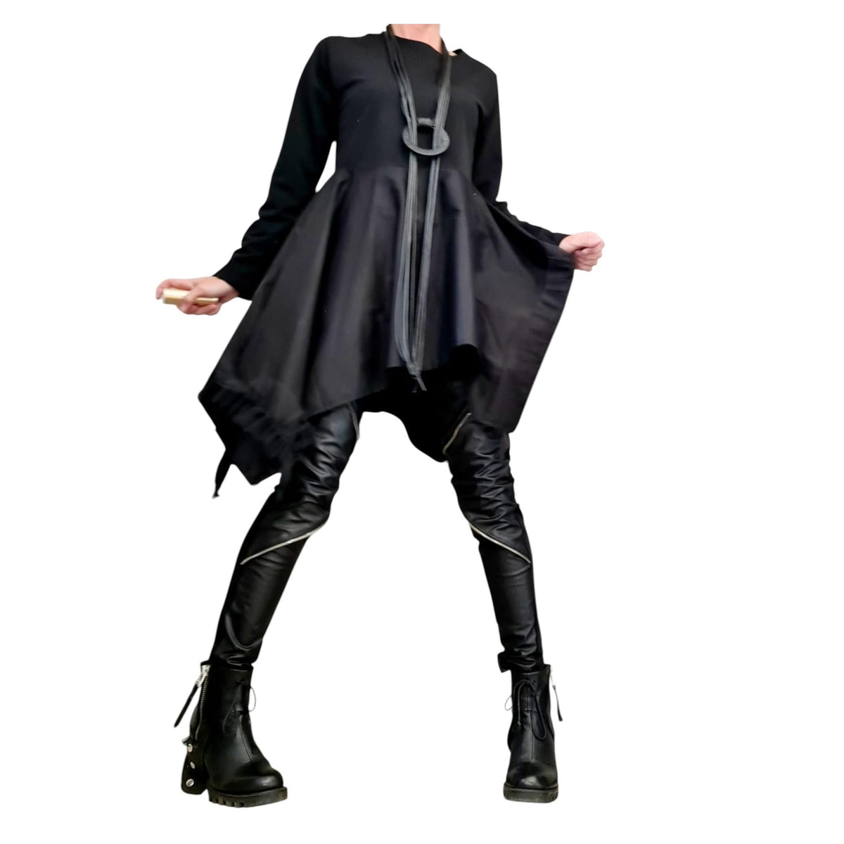 Avant Garde Tunic Dress, Deconstructed Asymmetric Tulle Top, Long Sleeve Loose Fit