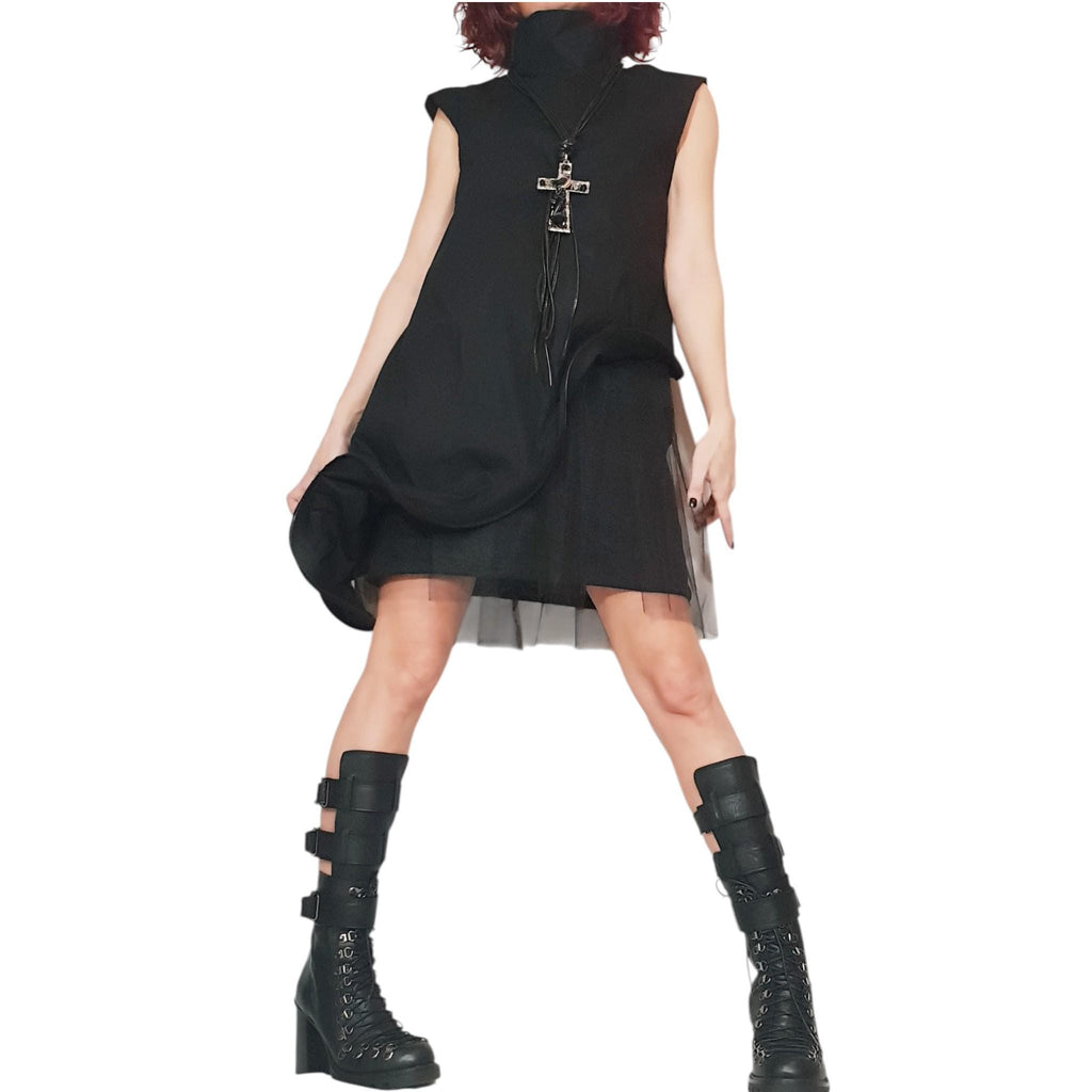 Black Asymmetric Gothic Dress, Cocktail Ball Sleeveless Dress