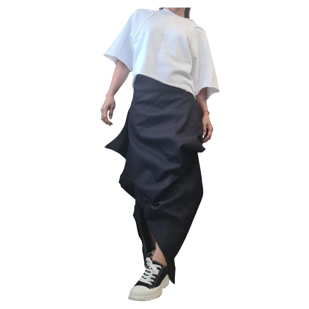 Asymmetric Denim Maxi Skirt, Oversized Avant Garde Clothing, Deconstructed Black Skirt