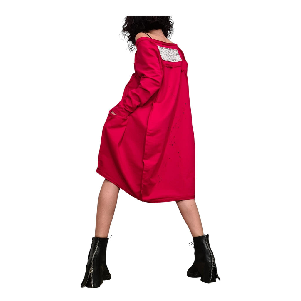 Military Style French Terry Tunic for Women, Oversized Dress, Asymmetric Hem