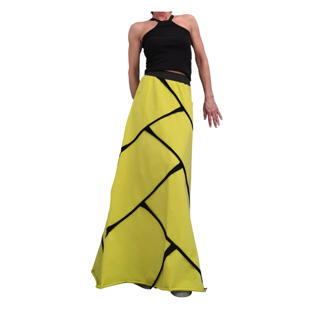 Pistachio Green Maxi Skirt, Avant Garde Cotton Clothing, Elastic Waist