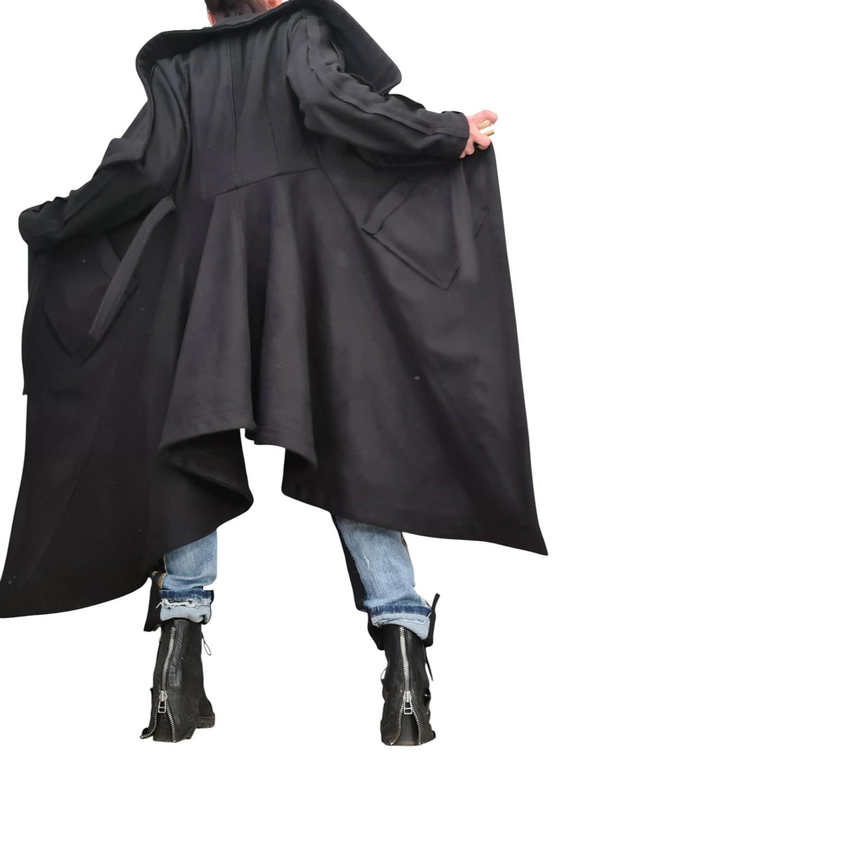 Pistachio Asymmetric Wool Blend Trench Coat, Oversized Wrap Design with Belt, Plus Size