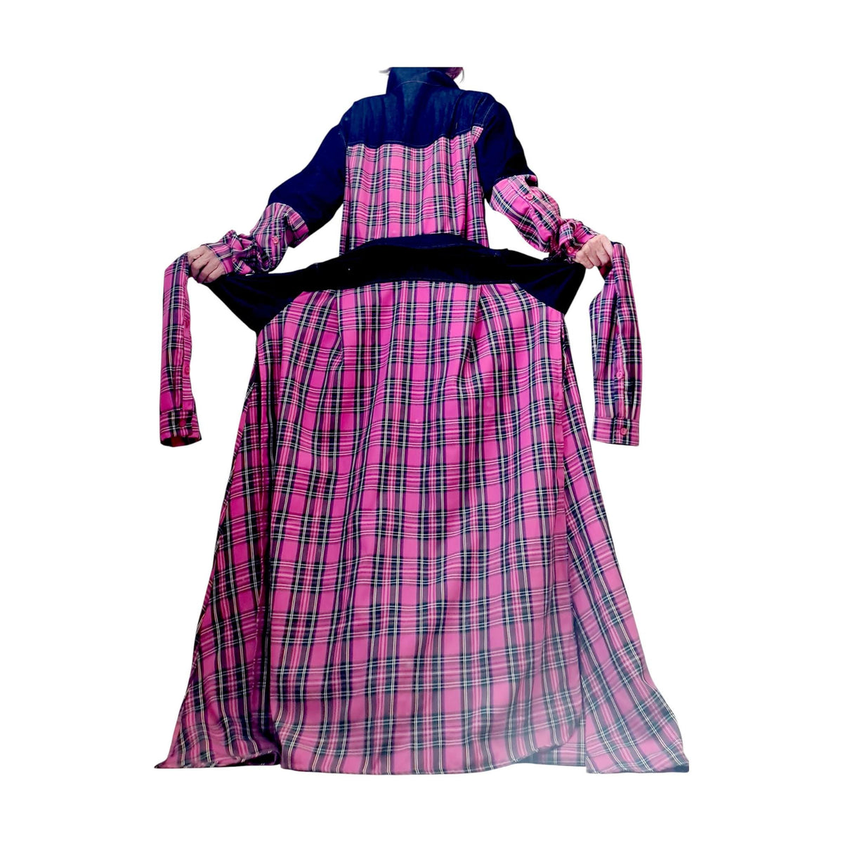 Pink Plaid Deconstructed Shirt Dress for Women, Asymmetric Layered Tunic, Avant Garde Oversize Shirt