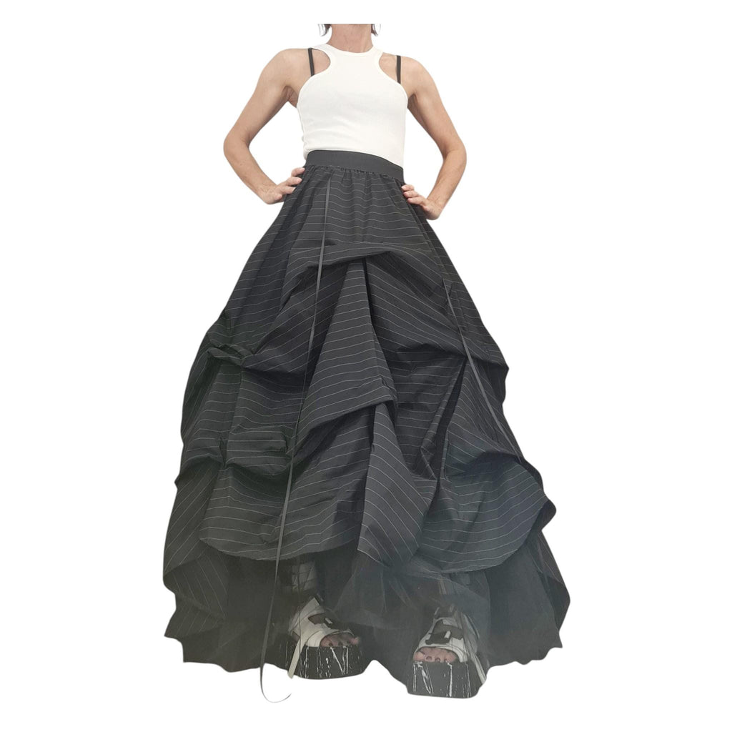 Asymmetric Ball Dress Skirt: Black & White Stripes, Plus Sizes