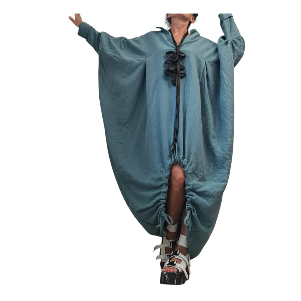 Dusty Teal Muslin Maxi Dress, Double Gauze, Oversized Cotton Kaftan, Boho Loungewear, Plus Size