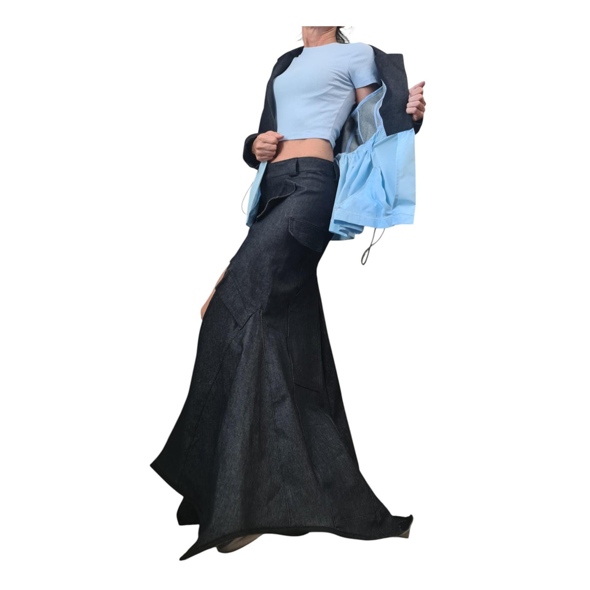 Denim Avant Garde Blazer: Asymmetrical, Deconstructed Jacket