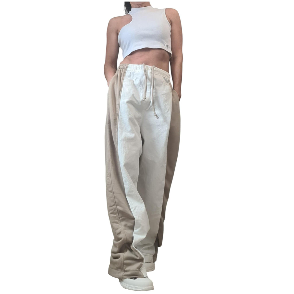 Cotton Denim Harem Pants Loose Set, Asymmetrical Blouse, Extravagant Style for women