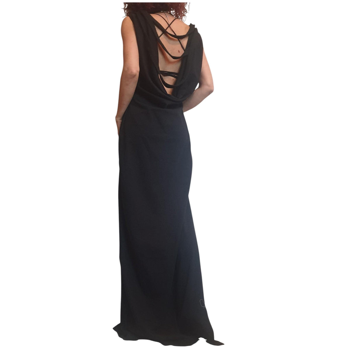 Black Gothic Maxi Dress Open Back Cotton French Terry Sleeveless Long Dress Women