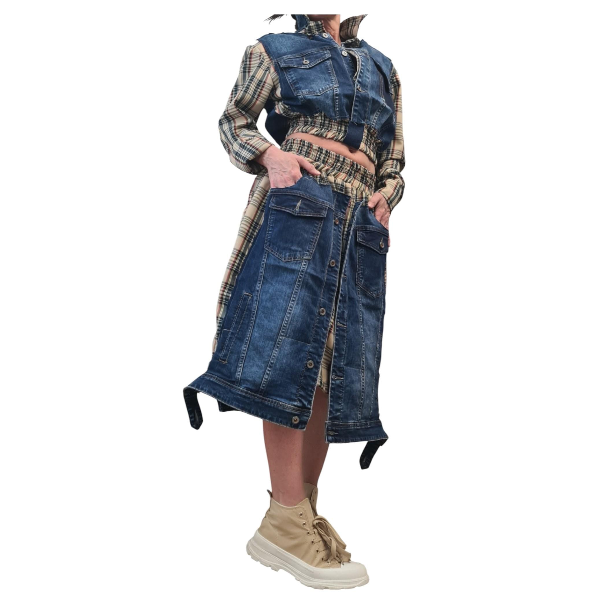 New collection Sweatshirt And Skirt Set, Cotton Denim Women Costume, Extravagant Sweatshirt, Sexy Women Suit Scottish plaid