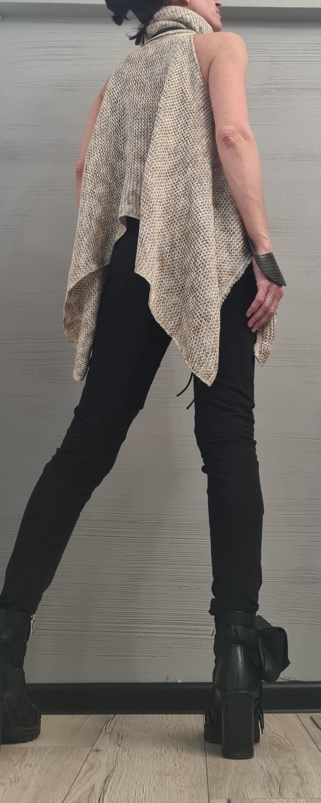 Open Shoulder Knitted Top, Oversized Turtleneck Blouse, Plus Size Sweater