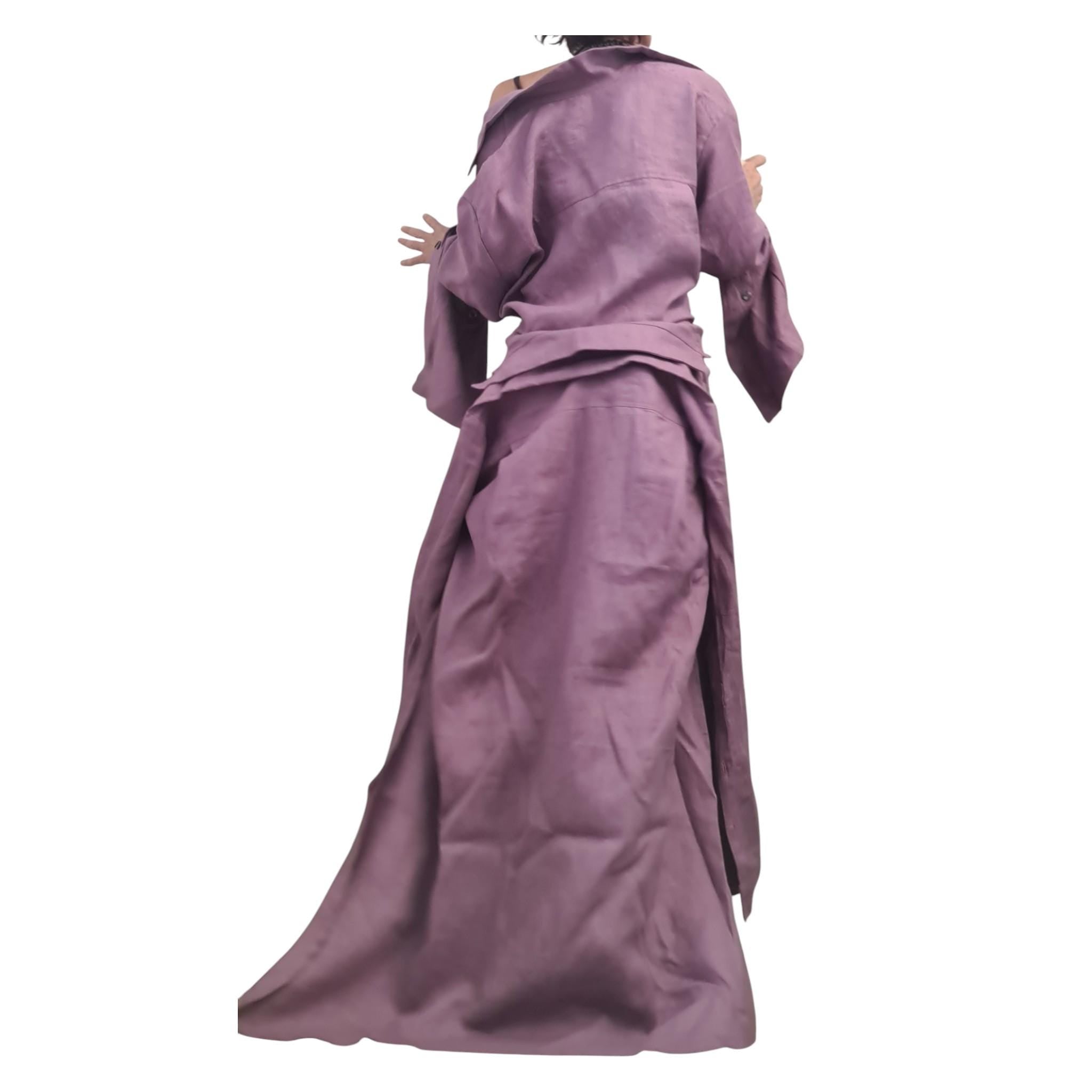 Lavender Linen Shirt,  Asymmetric Long Kaftan
