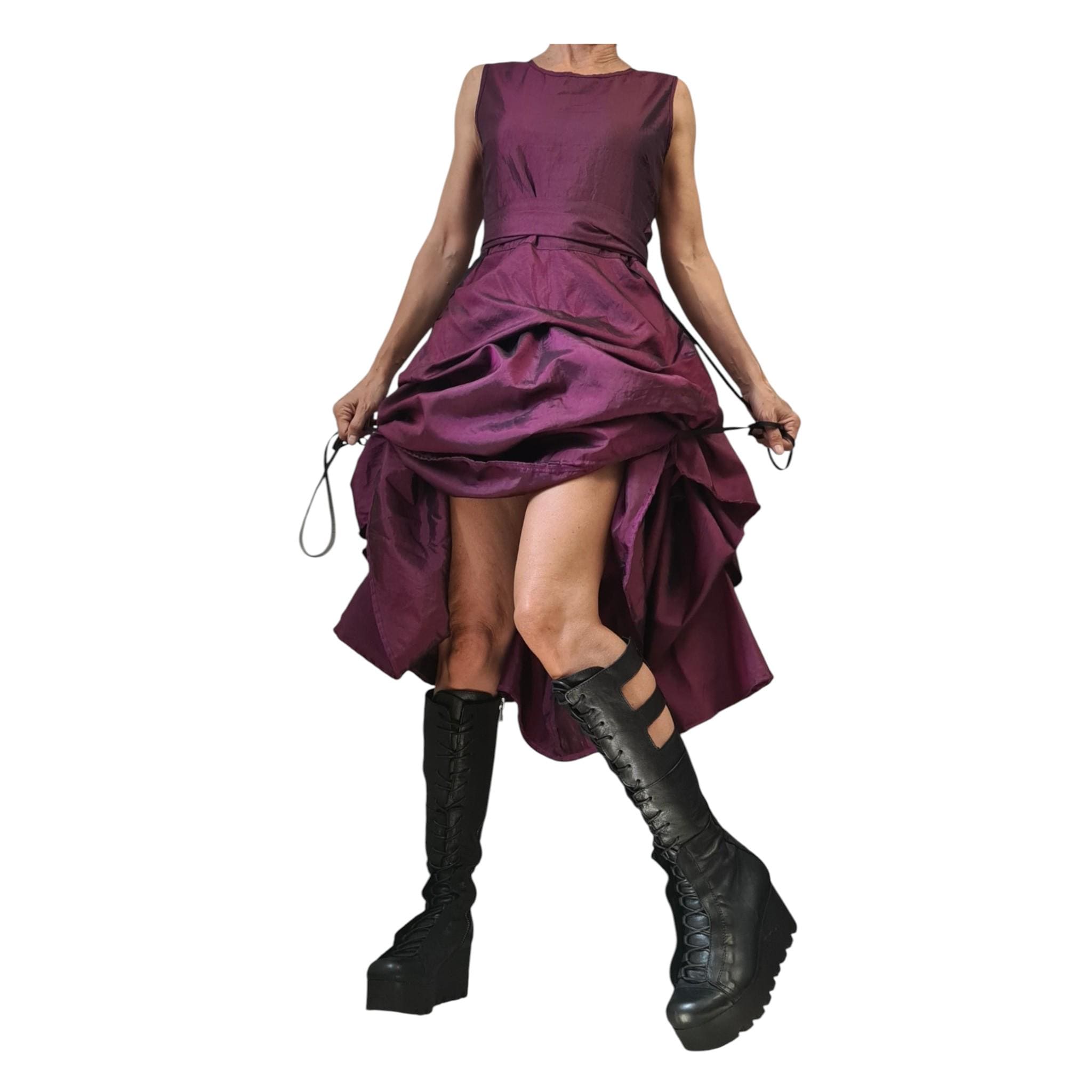 Asymmetric Taffeta Wedding Dress, Gothic Sleeveless Plus Size Gown
