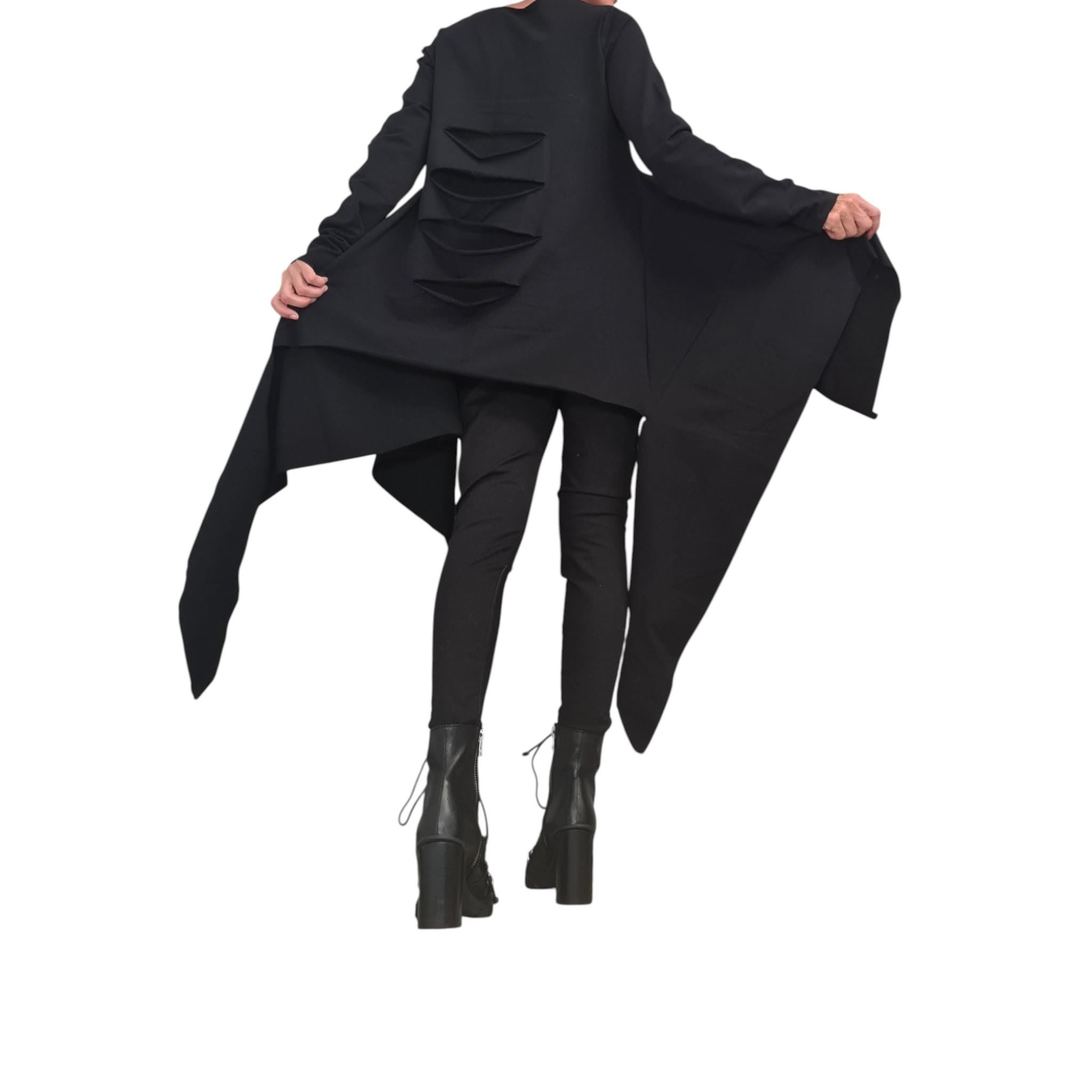 Black Asymmetrical Cotton Tunic, Handmade Long Sleeve Tunic Top, Artistic Avant-Garde Women's Fashion, Unique Modern Design