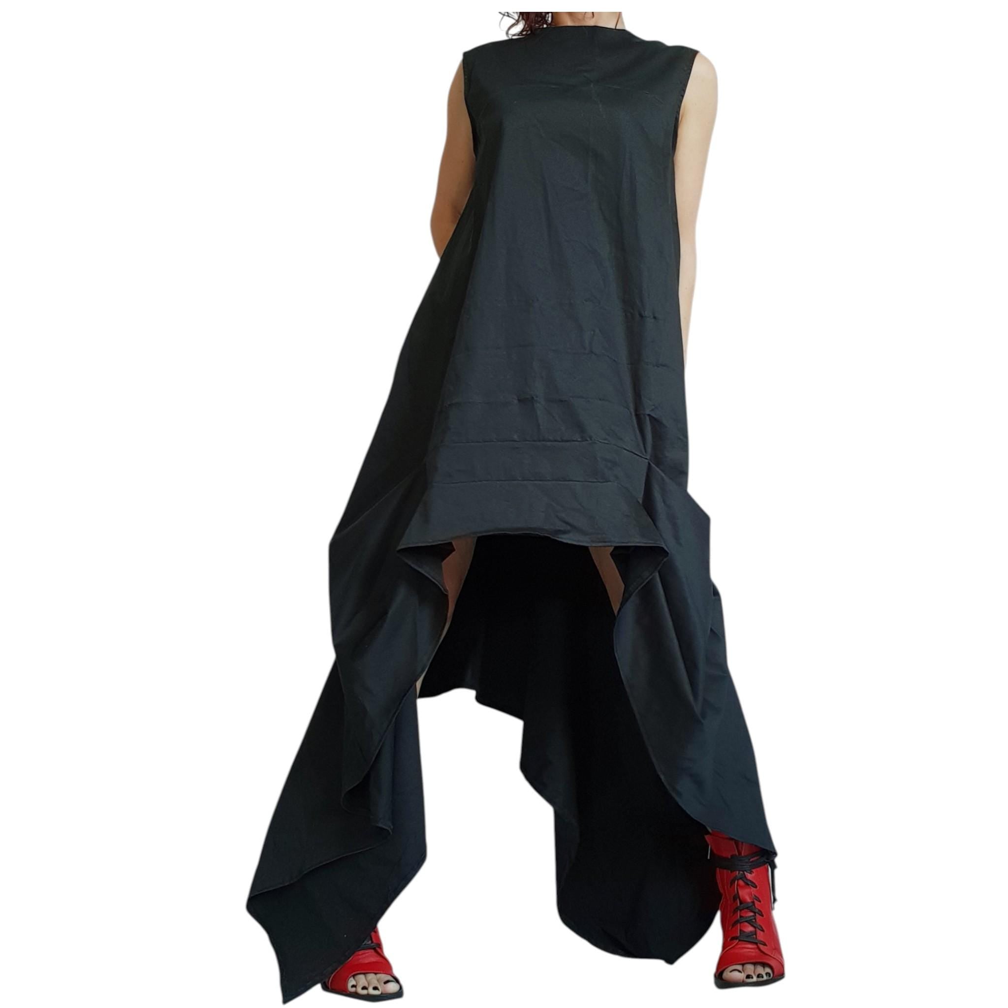 Asymmetric Dress, Black Loose Dress, Extravagant Dress, Sleeveless Dress, Long Short Dress, Plus Size Dress, Gothic Dress