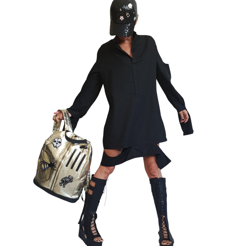 Black Linen Gothic Tunic / Flax Long Shirt Dress for Women / Dark Clothing